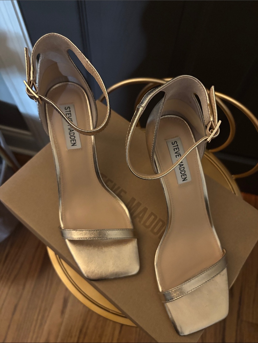 Steve Madden Metallic Gold Ankle-Strap Stilettos - Picture 2 of 4